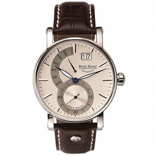 Bruno Sohnle staal herenhorloge, model Pesaro II, met een bruin leeren band - 603595